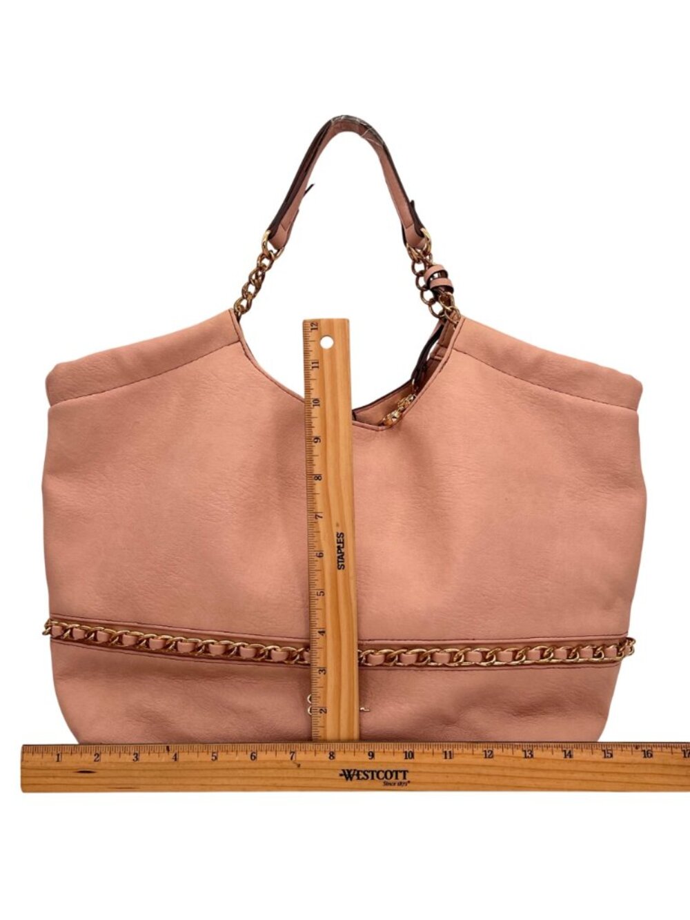 Jessica Simpson Blush Pink Tote Bag With Gold Chain Detail Leopard Print Lining - Picture 11 of 16